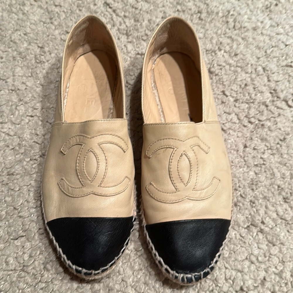 CHANEL leather espadrille flats.